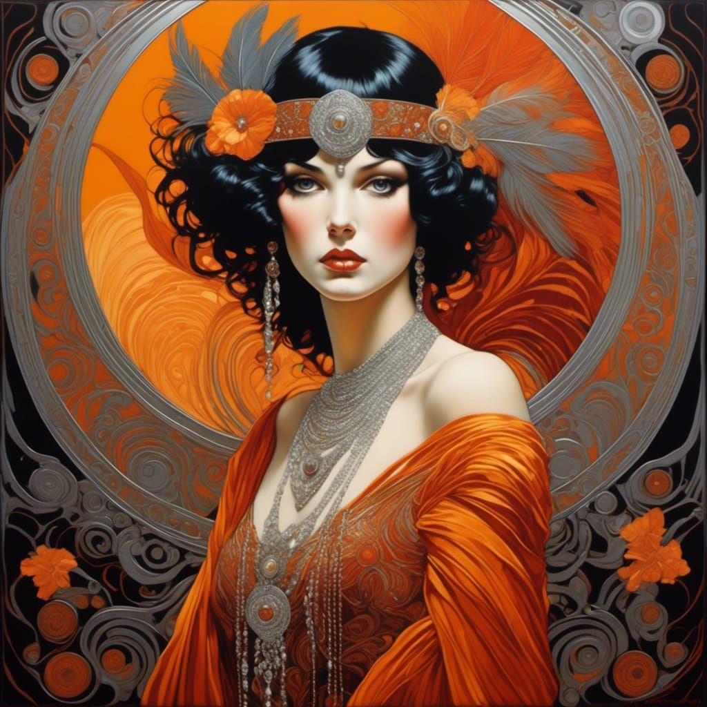 Feathered Flapper in Art Nouveau Style