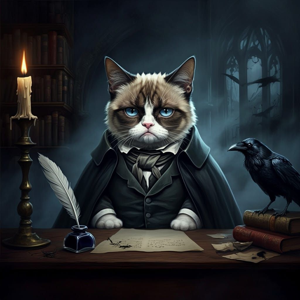 Gothic Feline Scholar in Dark Victorian Attire