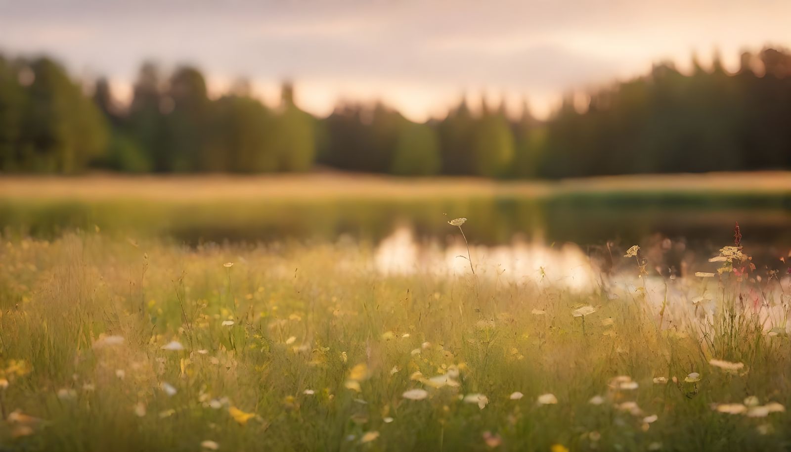 Golden Meadow at Sunset: Dreamy Digital Painting