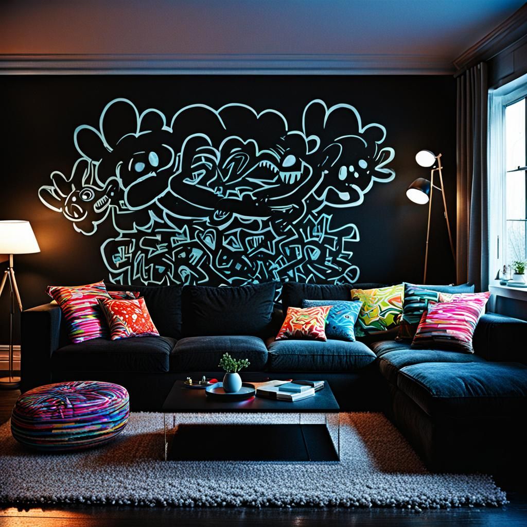 Graffiti Living Room: Fun, Dark, and Cute Interior