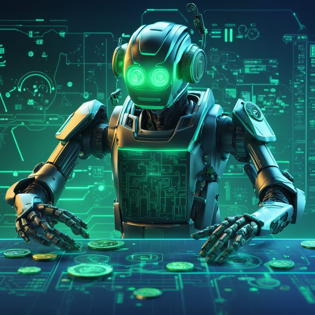 Cybernetic Dreamscape: Robot Interacts with Coins and Graphs