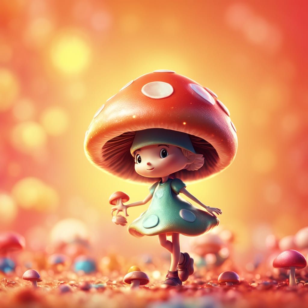 Female Mushroom Dresses Up: 3D Digital Art