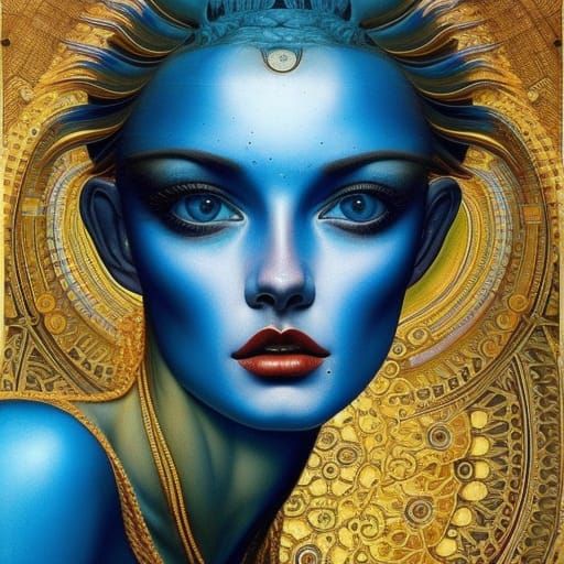 Surreal Blue and Gold Woman: A Voluptuous Fantasy