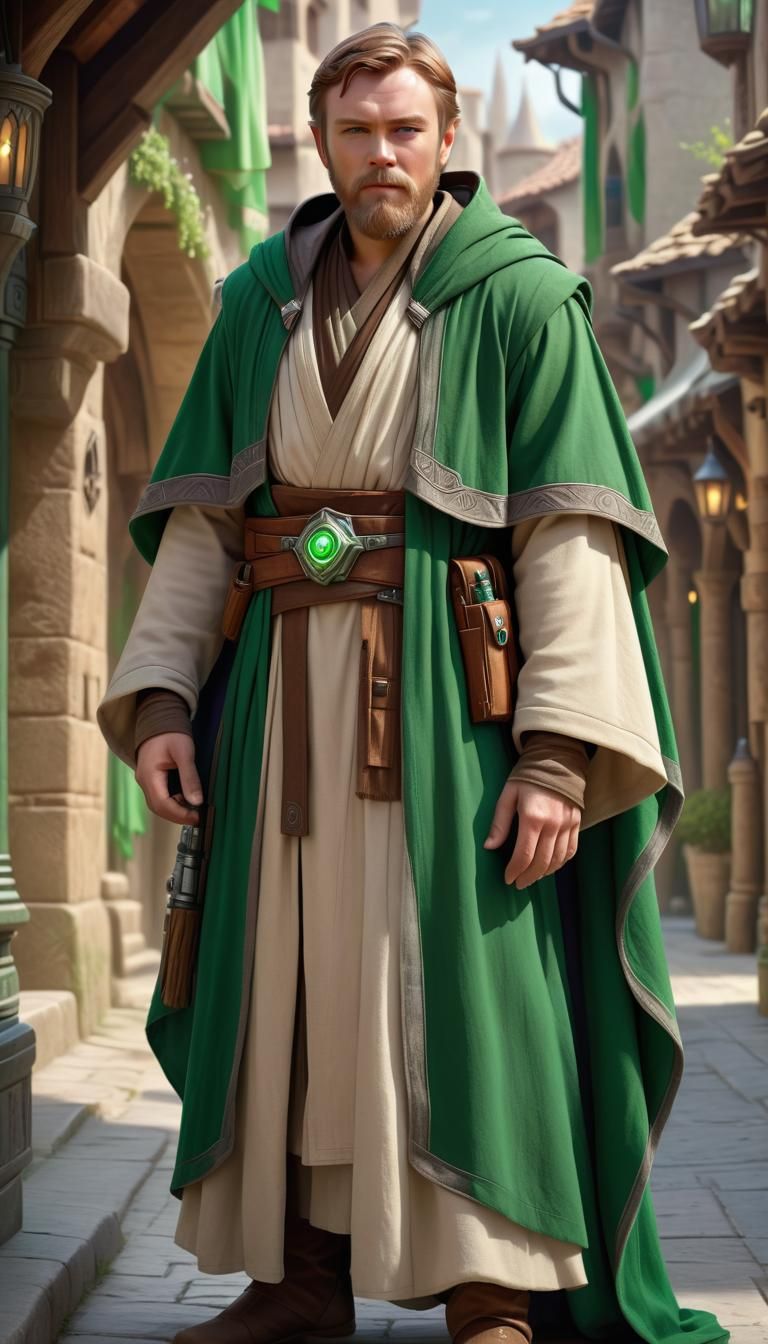 Obi-Wan Kenobi in Medieval Fantasy City, Warcraft Style