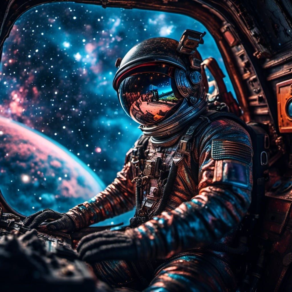 Astronaut's Peril: Explosion in Space, Detailed Digital Art