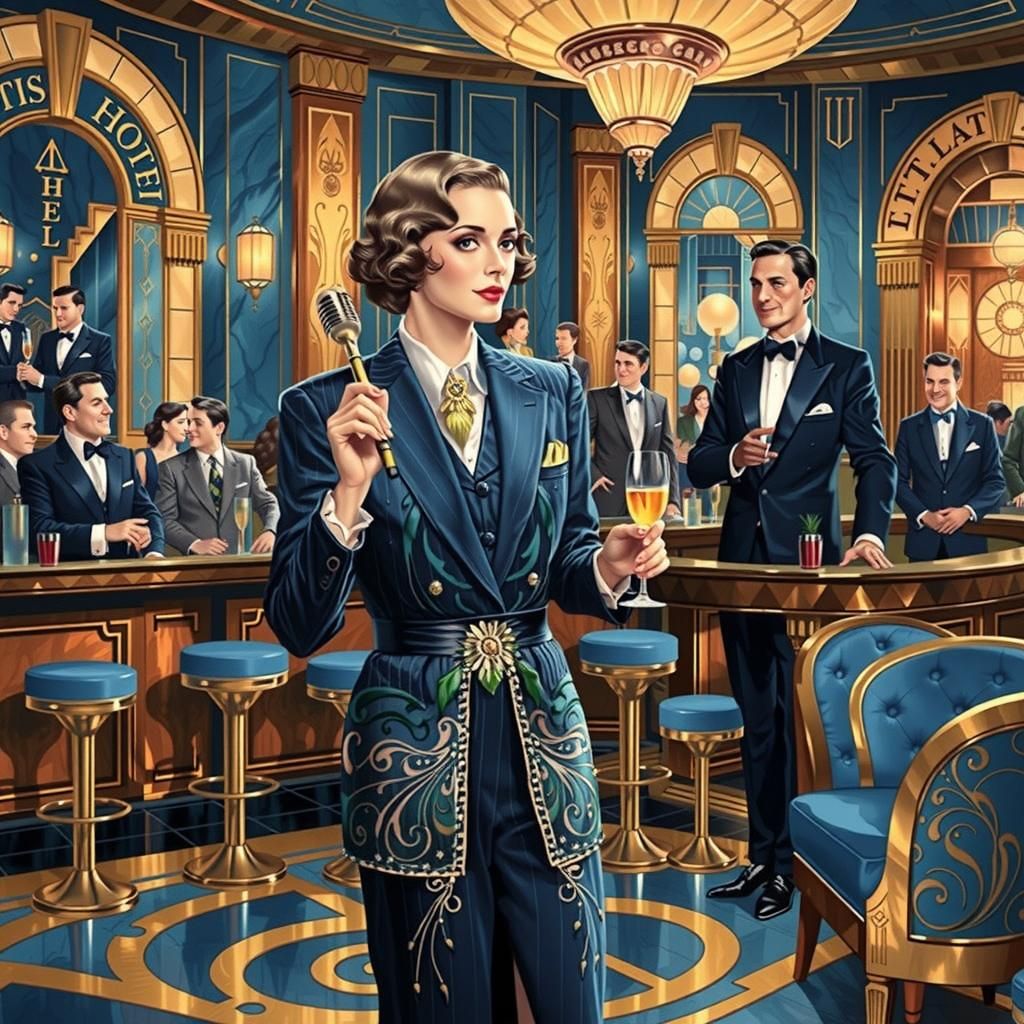 Luxurious Art Deco Atlantean Hotel Bar in 1920s Style