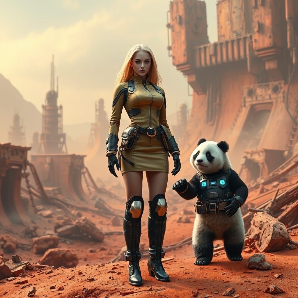 Retro-Futuristic Space Explorer in Alien Ruins