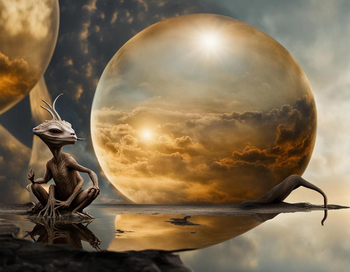 Surreal Alien Restaurant Celebration in Gritty Detail