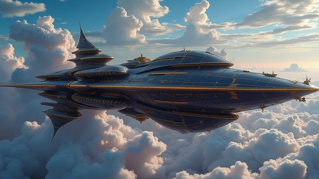 Cosmic Military Spaceship in Dark Purple Ringed Planet