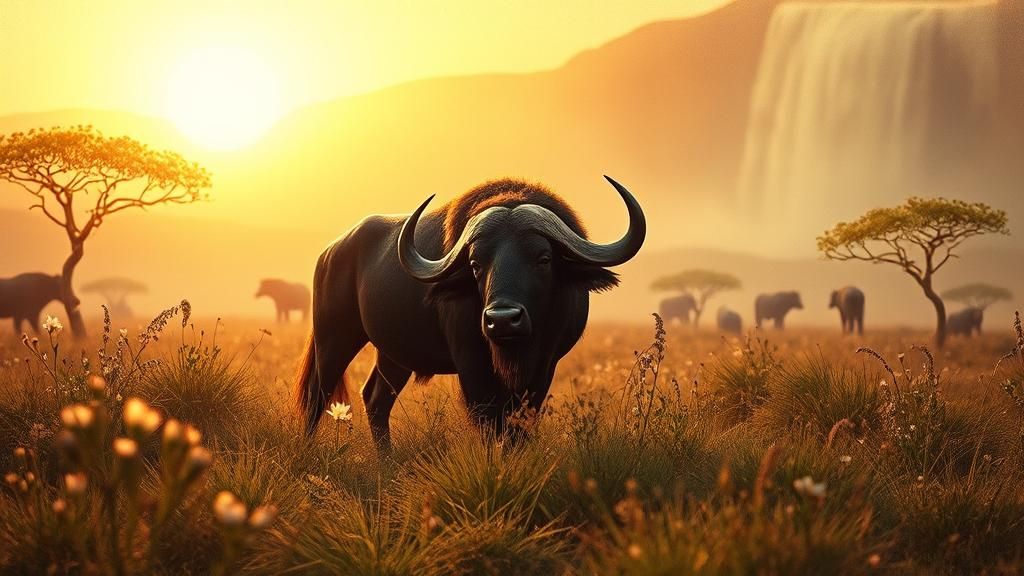 Mystical Buffalo in Dreamlike Savannah