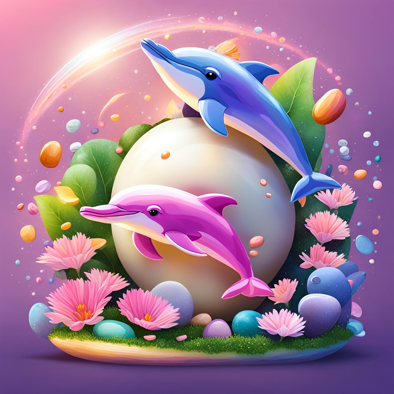 Space Dolphins Play Near Saturn in Studio Ghibli Style