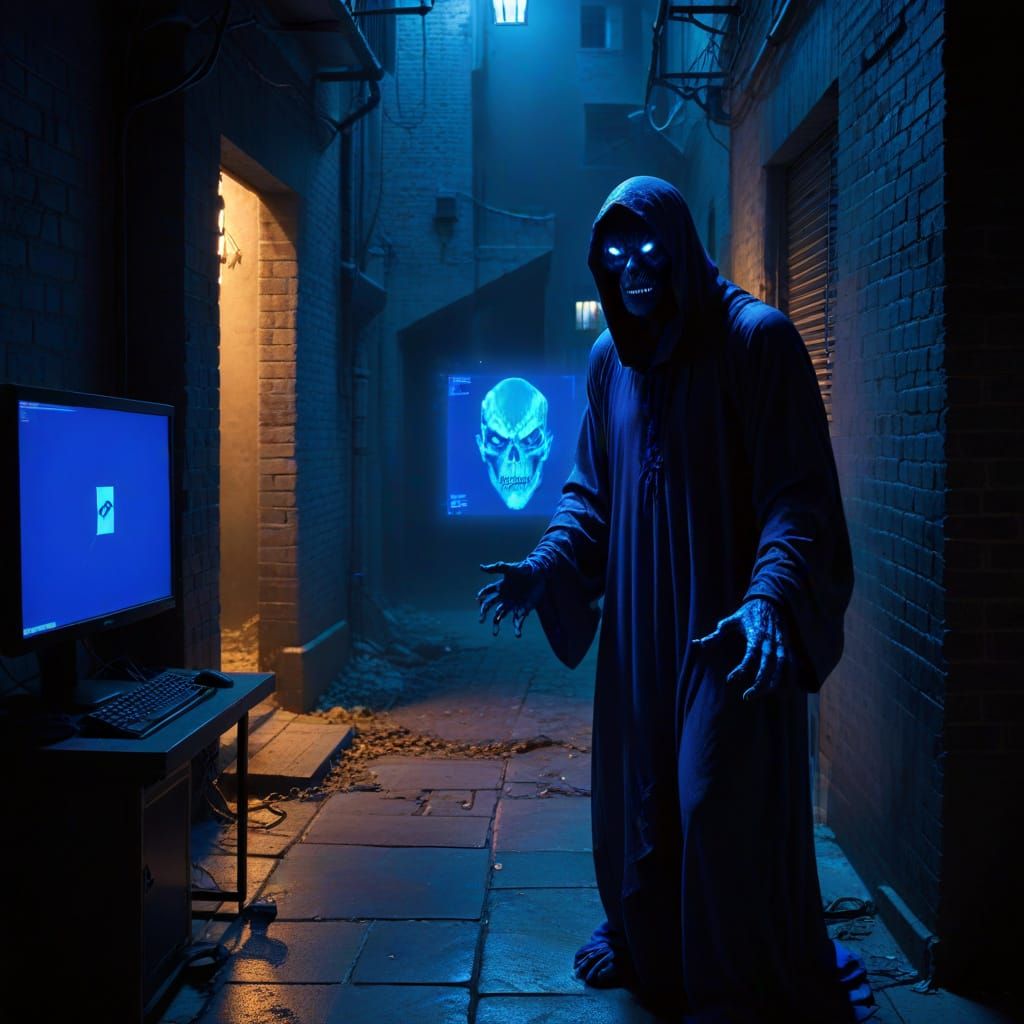 Blue Screen of Death Demon in Digital Alleyways
