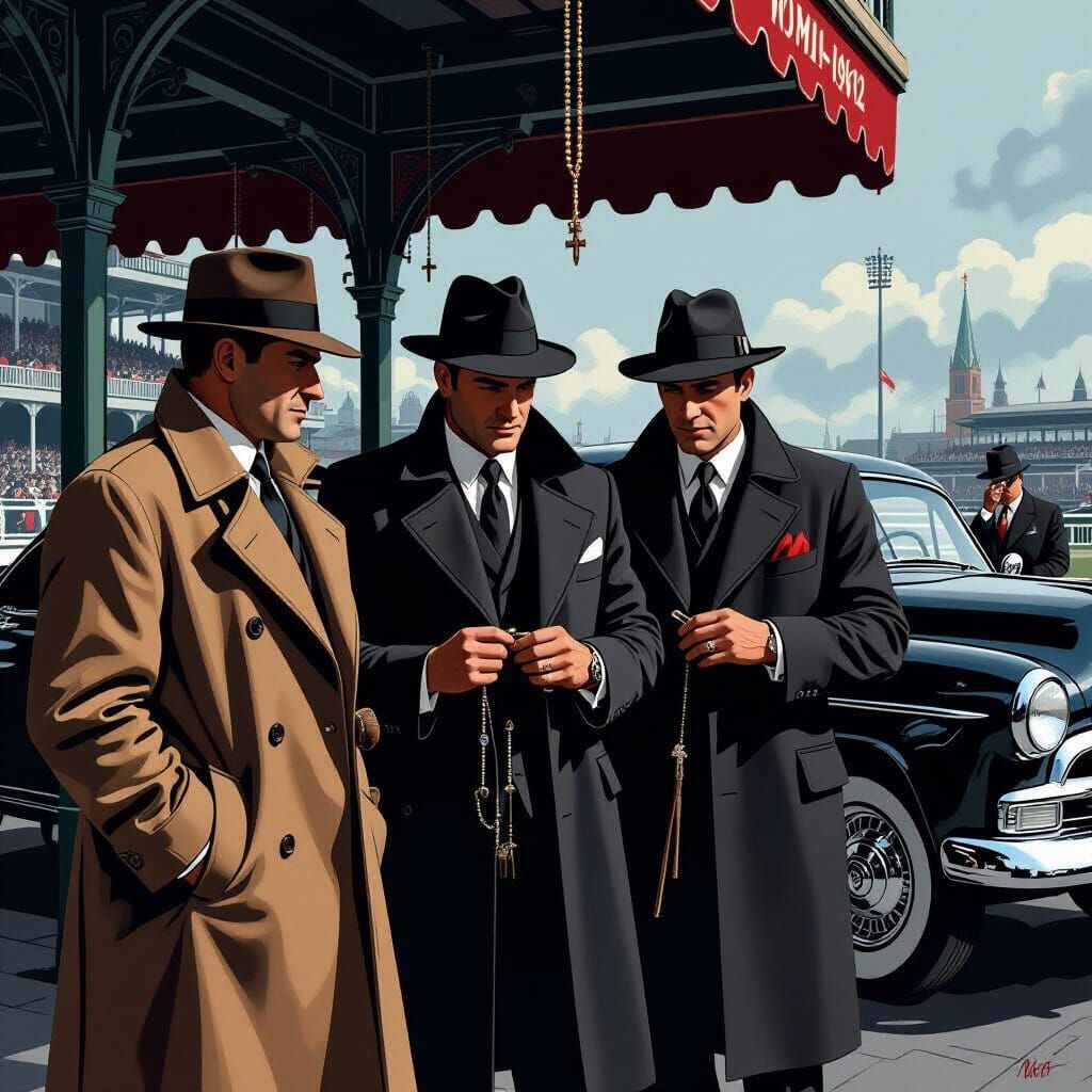 Noir Pin-Up: Shadowy Figures at the Racetrack