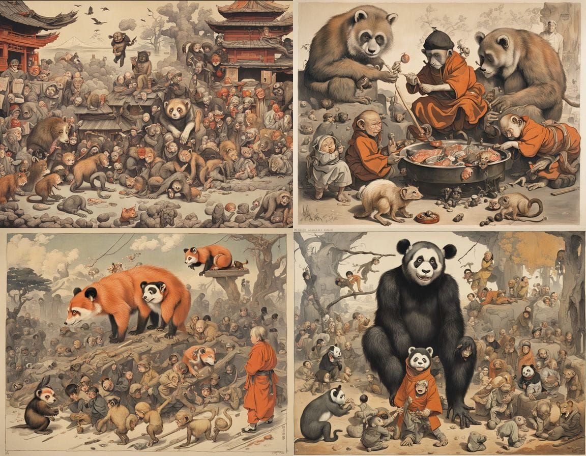 Surreal Nightmare Scene in a Japanese Village