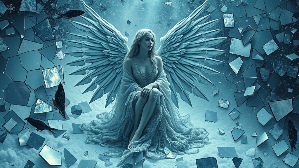 Angel of Winter Kingdom in Dazzling Broken Mirrors