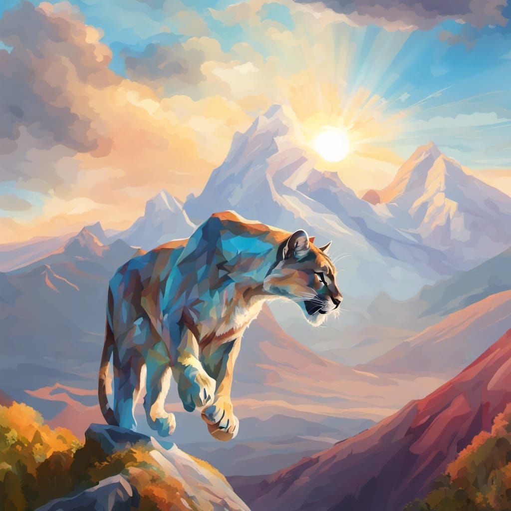 Colorful Mountain Lion Roaring in Sunlight