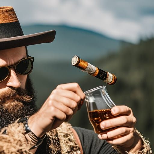 Wild Man Smoking Pipe Shoots Beer Bottles