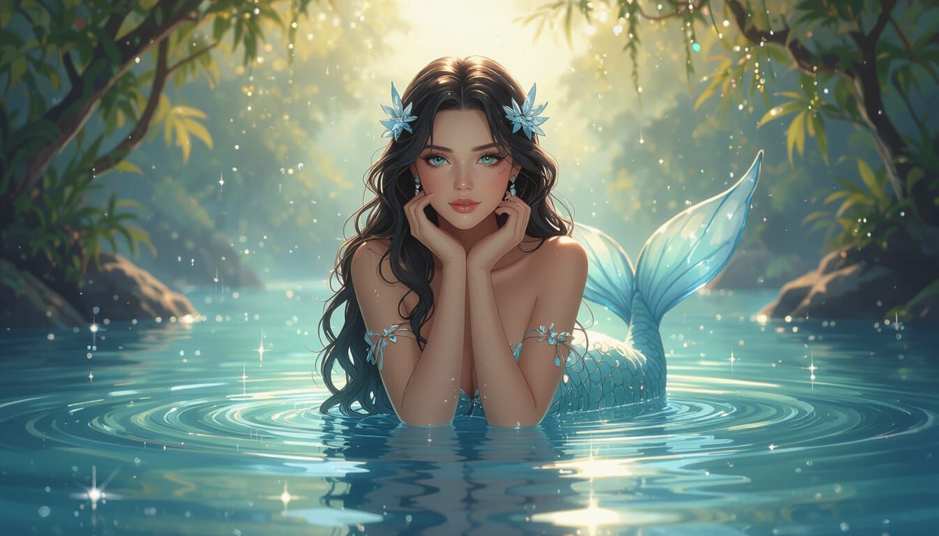 Crystal Mermaid in Reflective Cyan Waters