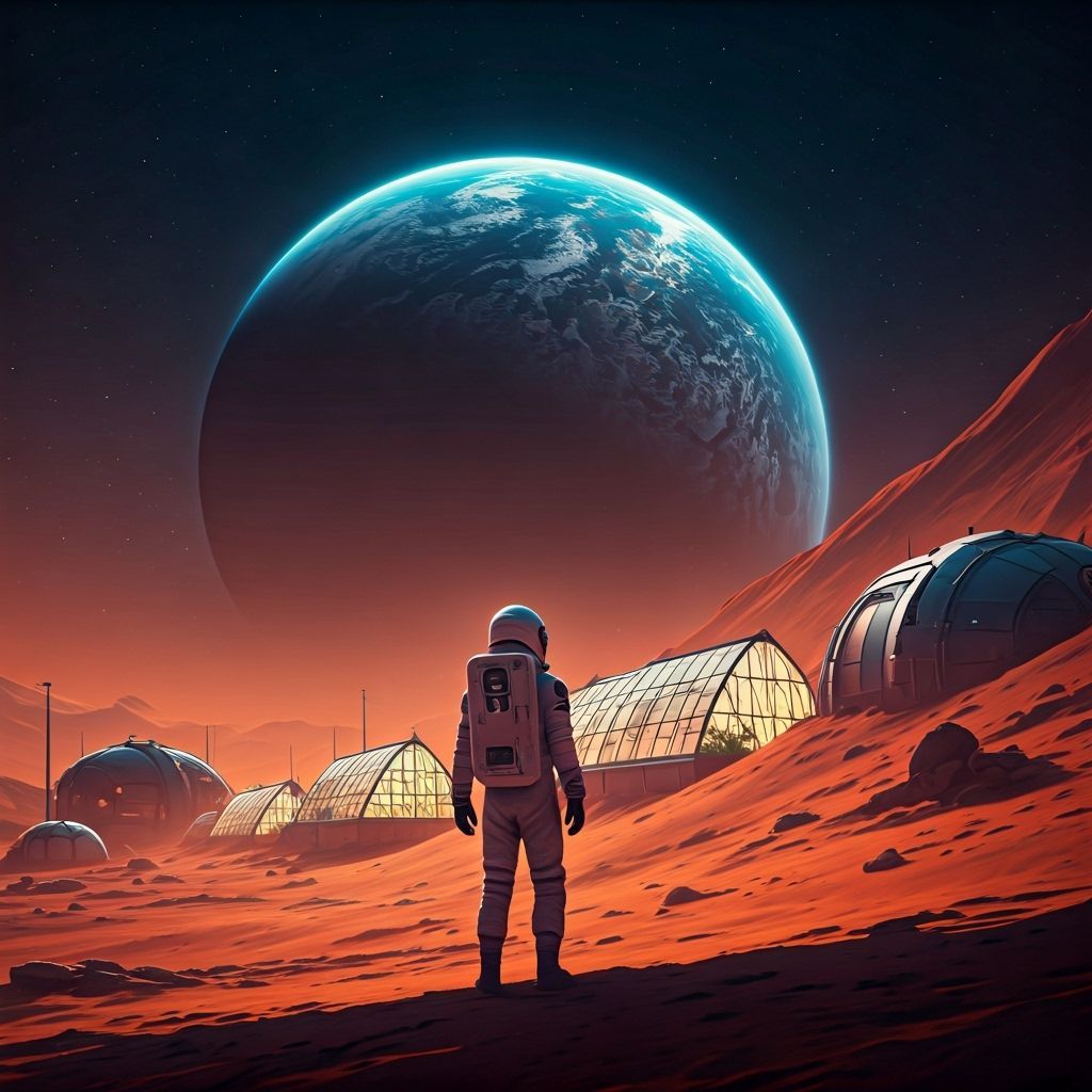Astronaut on Mars Gazing at Earth in Futuristic Sci-Fi Style
