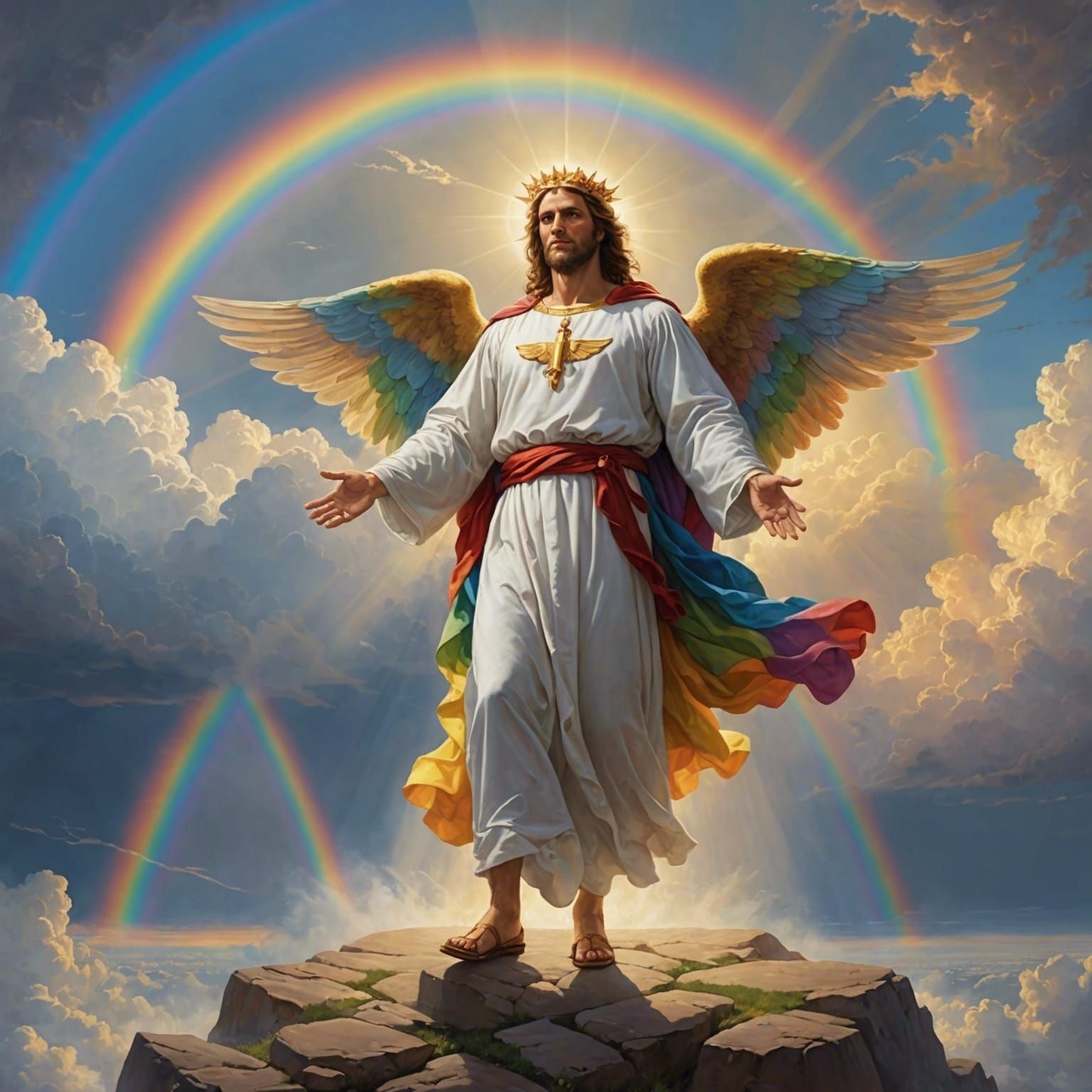 Mighty Angel Descending: Rainbow and Fiery Pillars