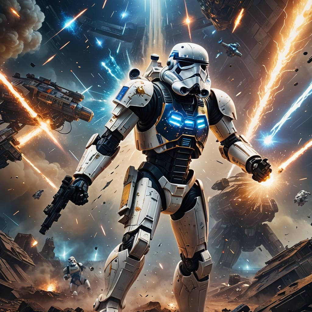 Giant Robot in Space Battle, Digital Matte Painting