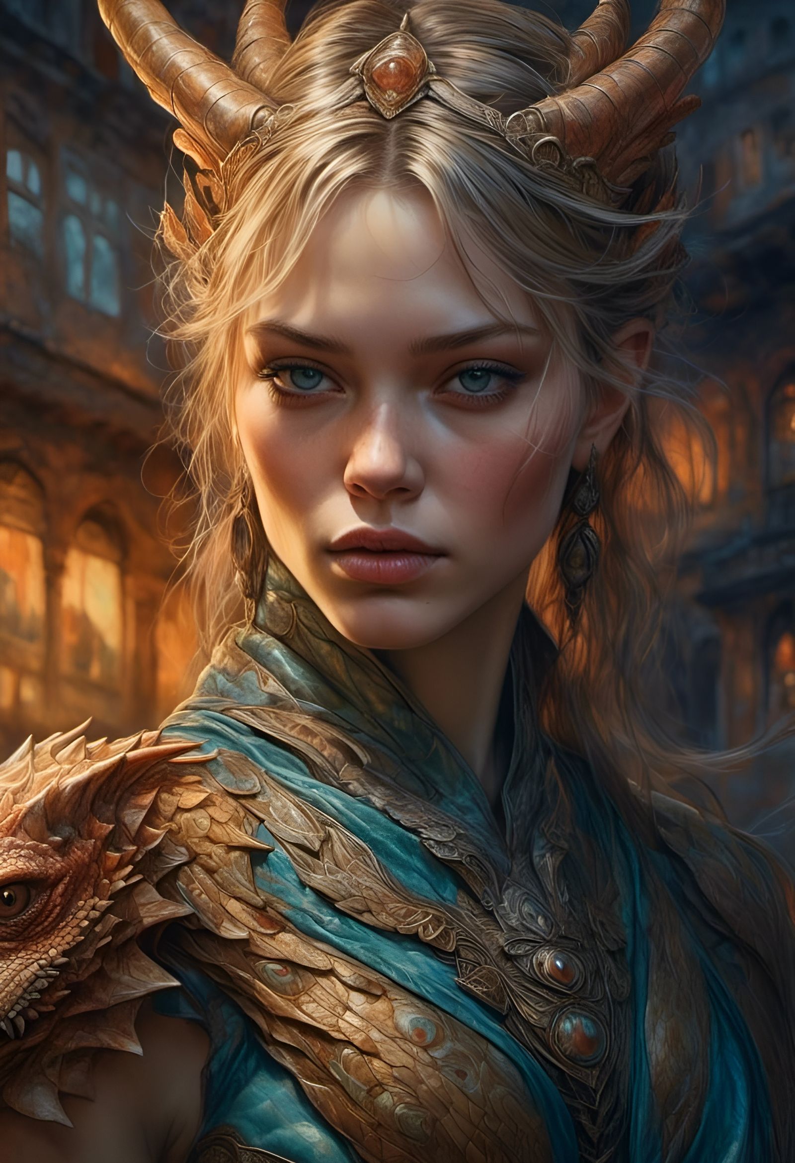 Woman and Dragon Hatchling: Fantasy Portrait