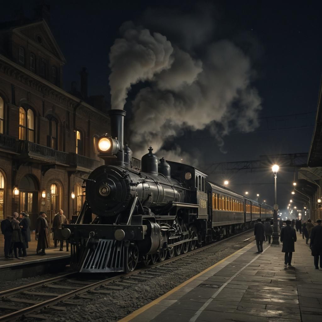 19th Century Locomotive Arrives at Train Station