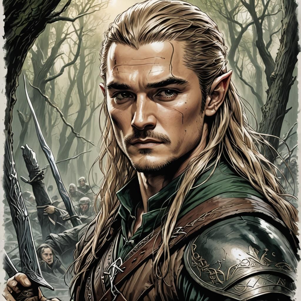 Legolas Portrait in Comic Book Art Style