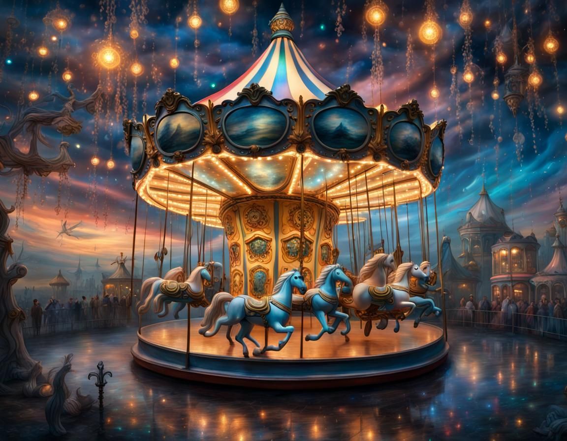 Magical Carousel Lit by Multicolored Lights