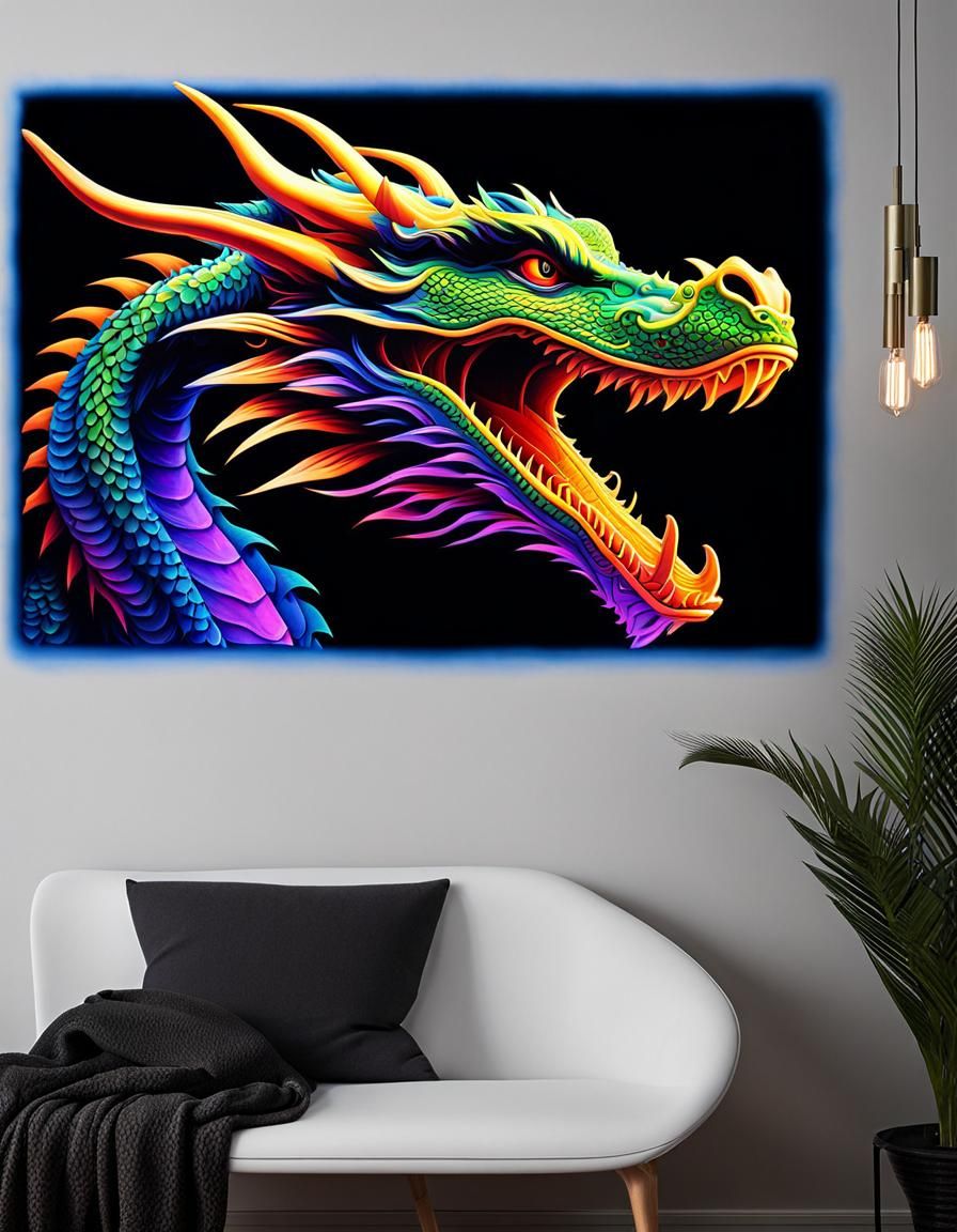 Psychedelic Dragon Black Light Velvet Painting