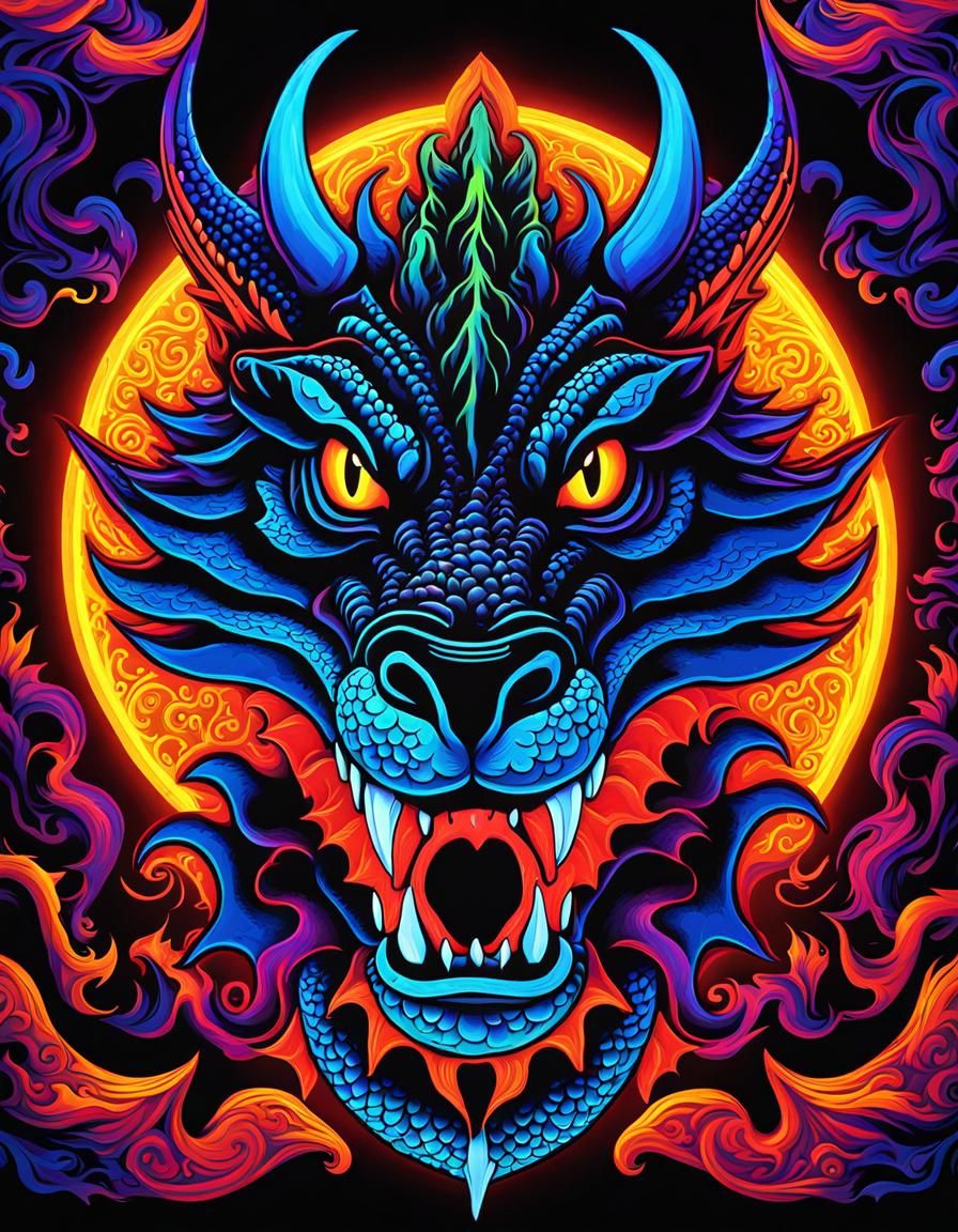Psychedelic Dragon Black Light Velvet Painting Poster