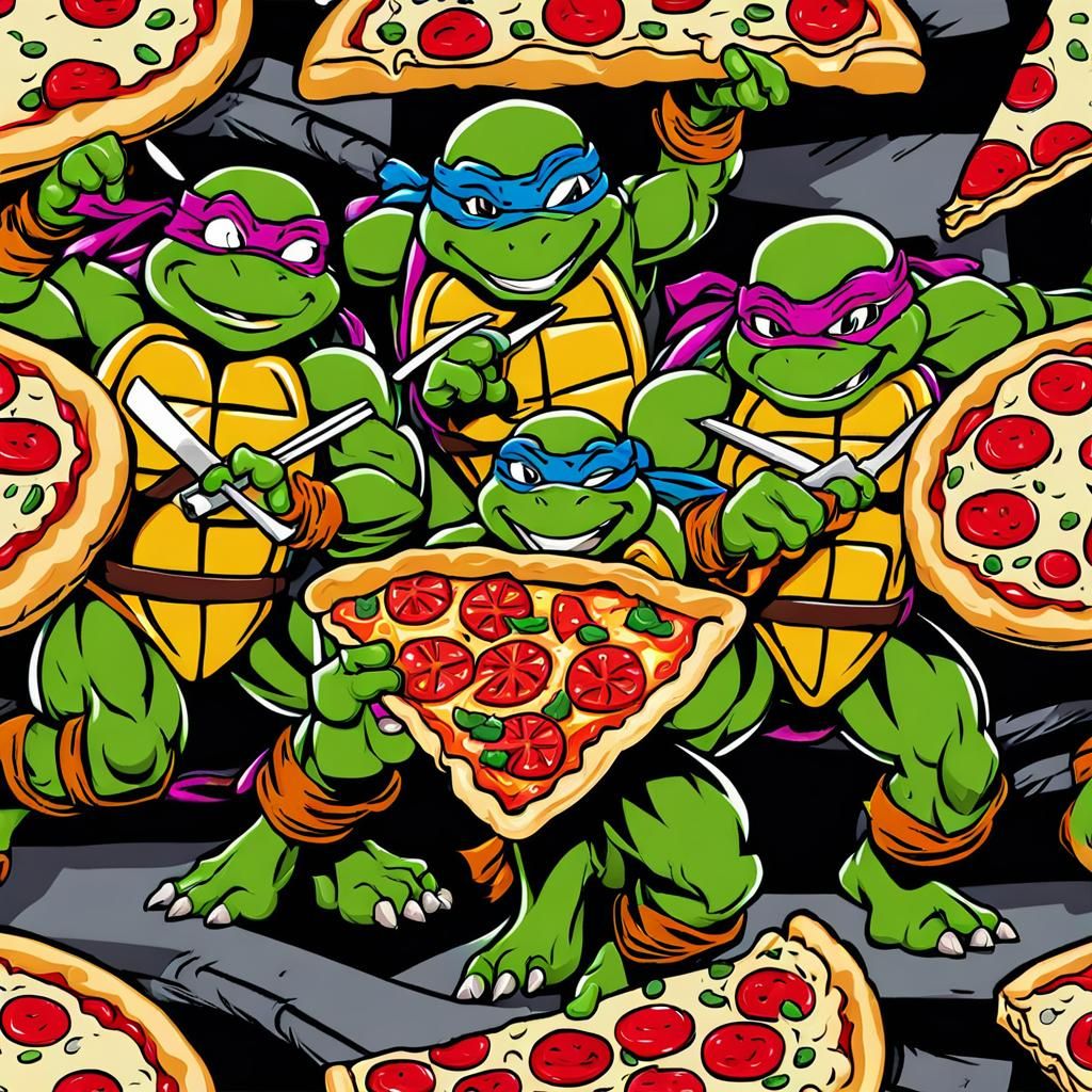 Teenage Mutant Ninja Turtles Eating Pizza
