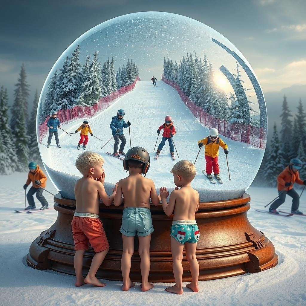 Hyperrealistic Snow Globe Dream on a Ski Slope