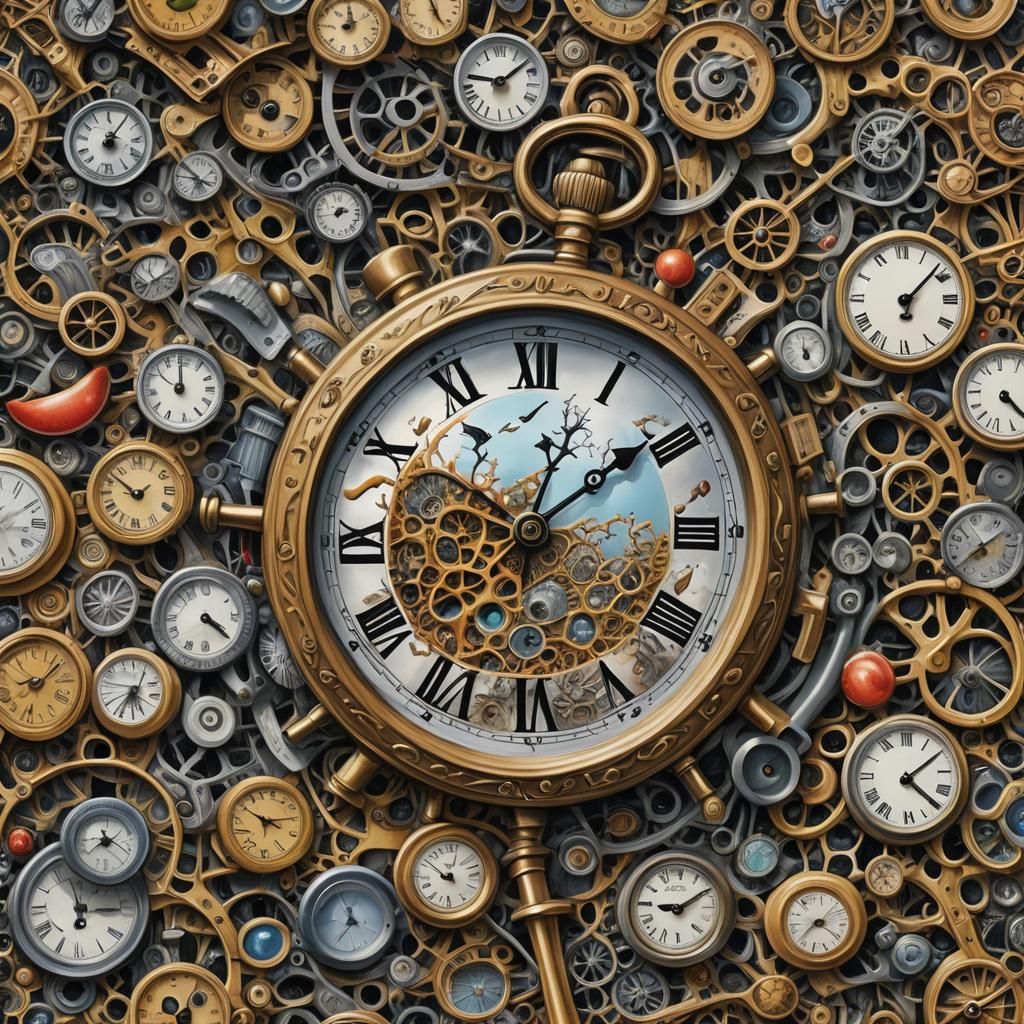 Surreal Melting Clocks in Hyperdetailed Landscape