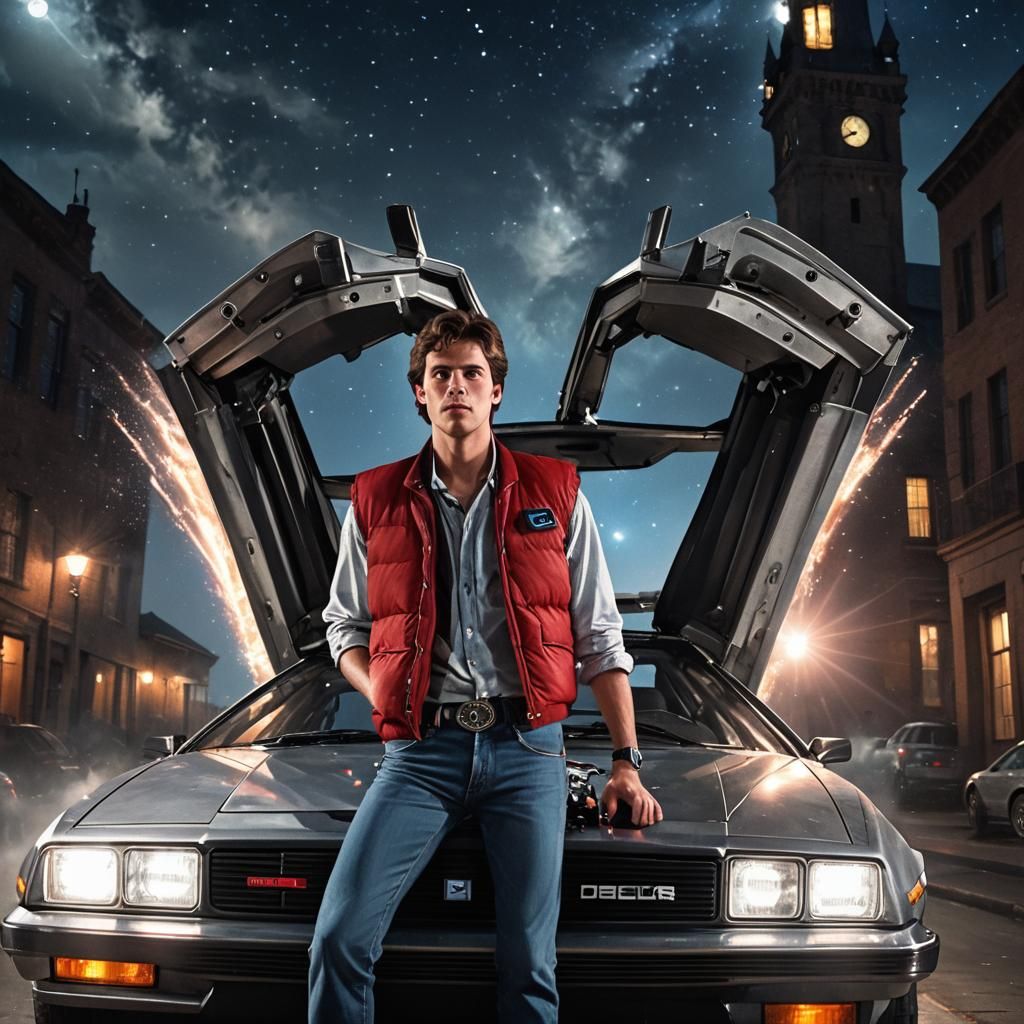 DeLorean Time Machine with Electricity Rays in Cinematic Sty...