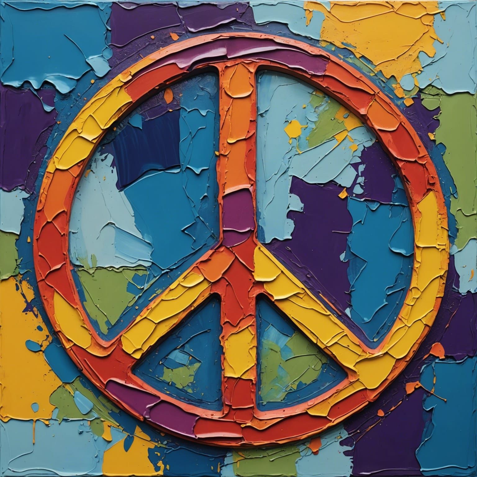 Shattered Peace Sign in Impasto Technique