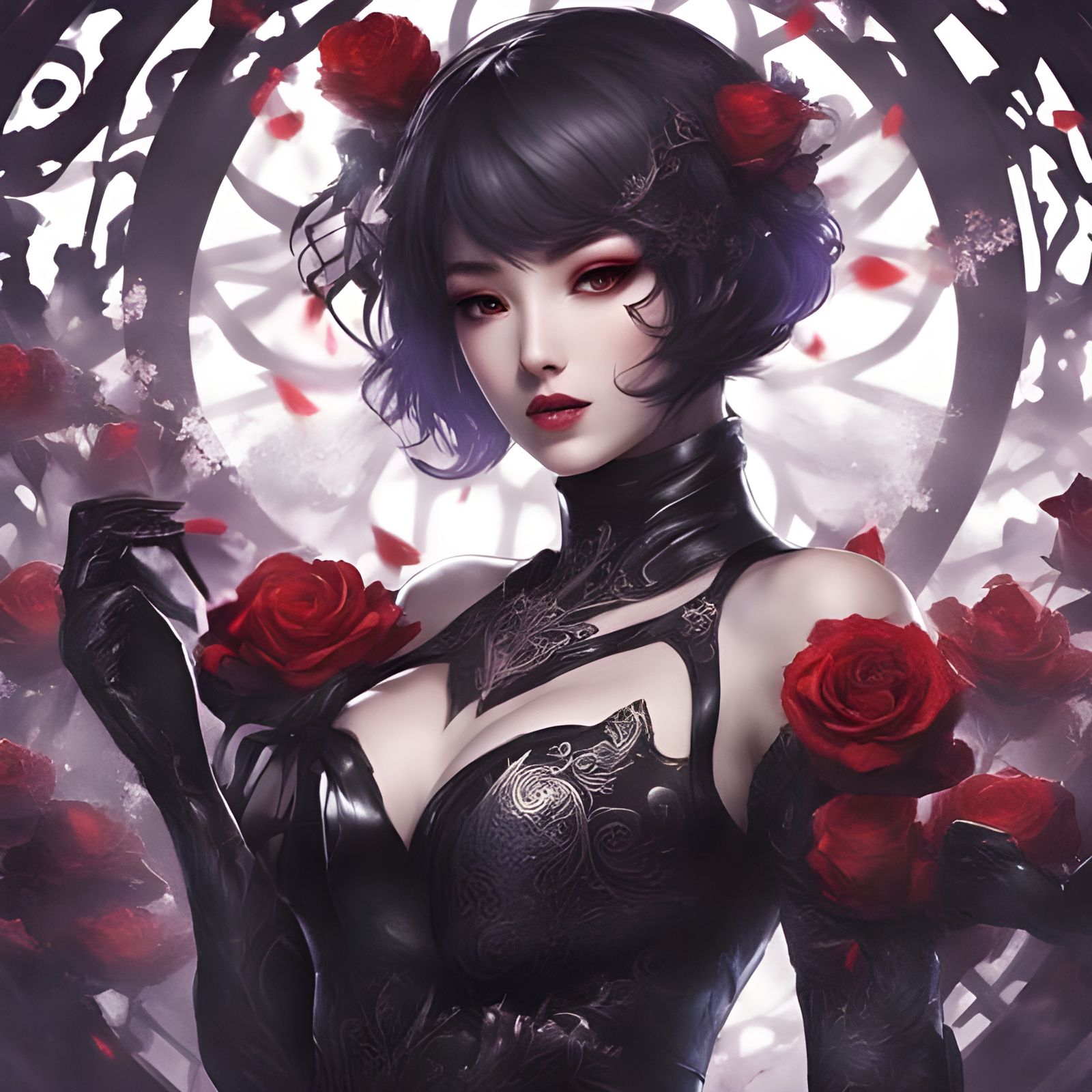 Beautiful Japanese Mistress in Lingerie with Roses