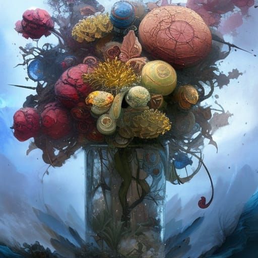 Elemental Forces in Glass Vase: Digital Art