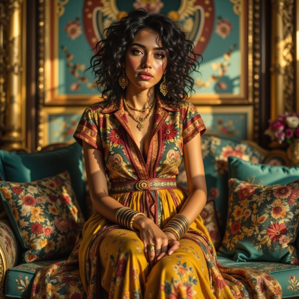 Andalusian Figure in Vibrant Geometric Patterns