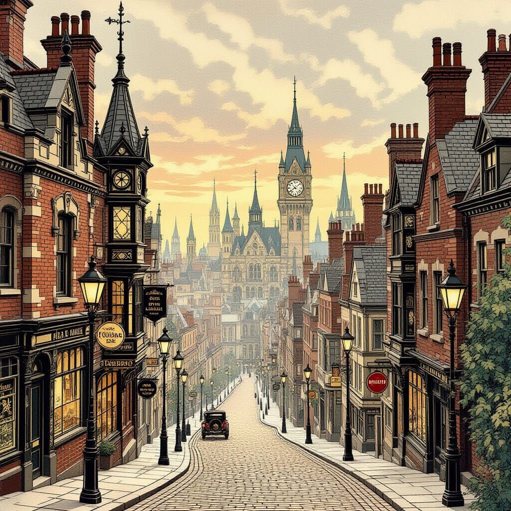 Victorian Cityscape in William Morris Style