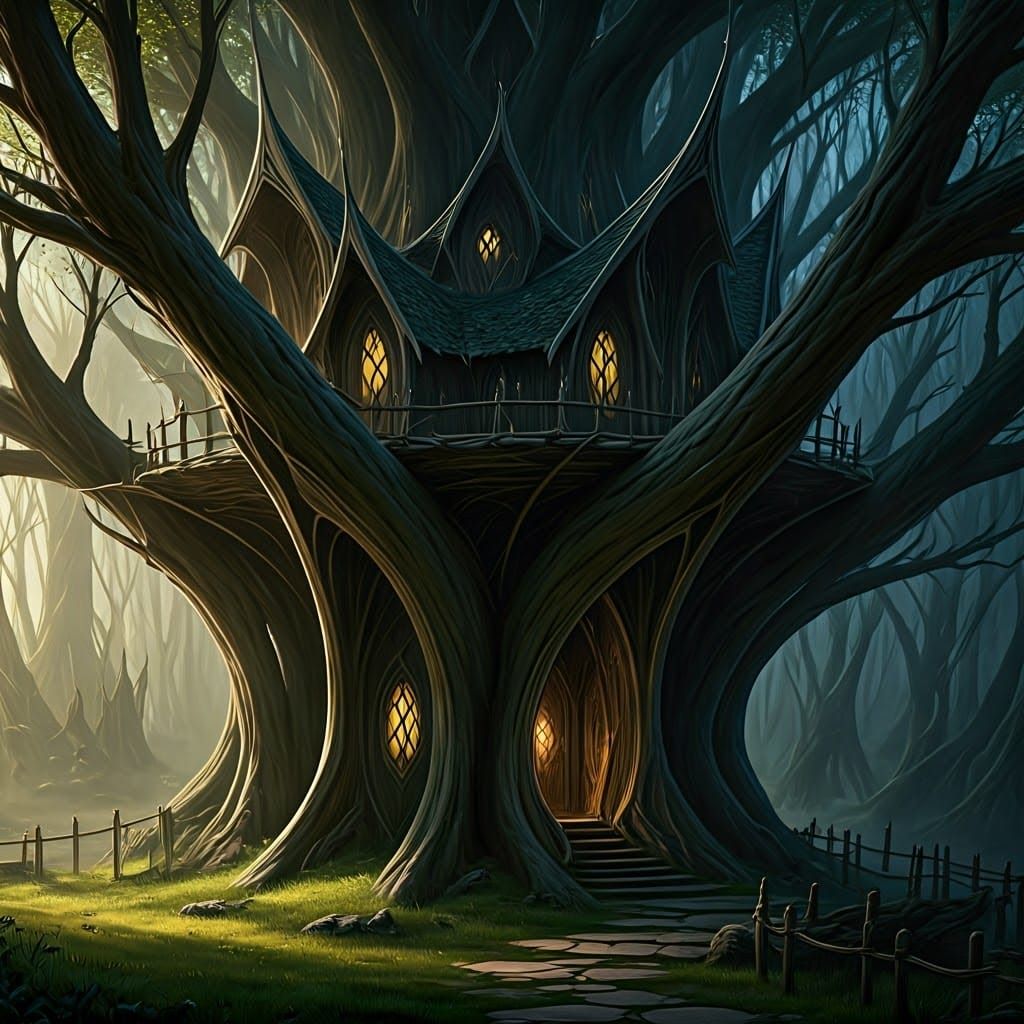 Ethereal Elven Enclave Amidst Ancient Trees