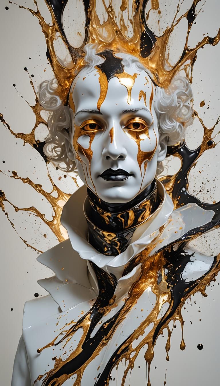 Pierrot with Volumetric Fire in Hyperreal Style