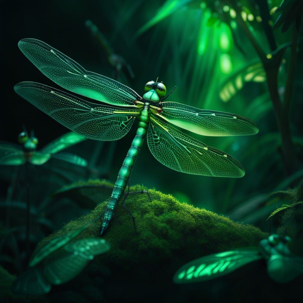 Emerald Dragonfly in Rainforest: Hyperrealistic 64MP Image