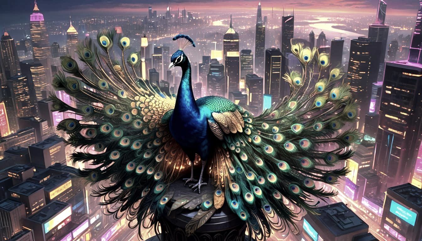 Fantastical Peacock with AI Background in Detailed Matte Sty...