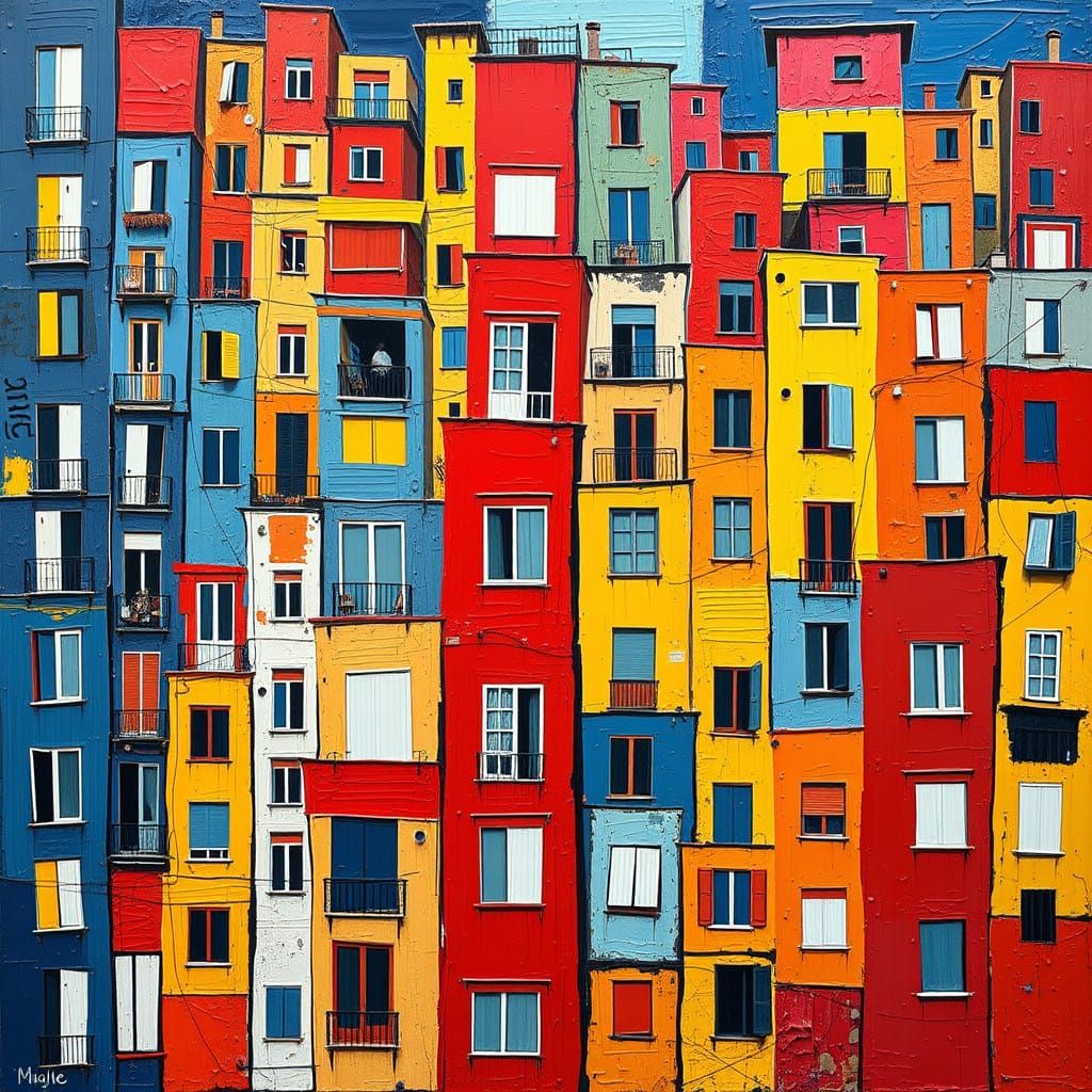 Vibrant Abstract Cityscape with Geometric Patterns and Expre...