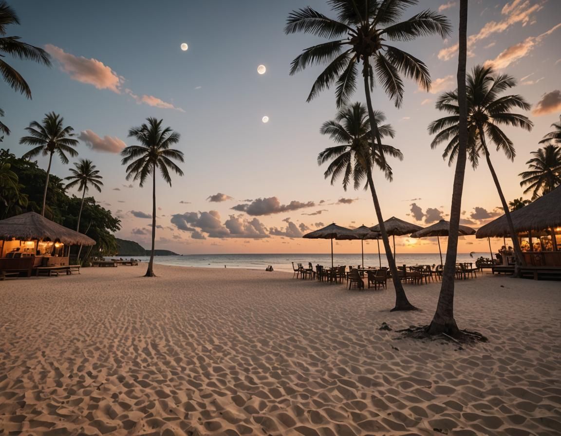 Tropical Beach Sunset with Palm Trees