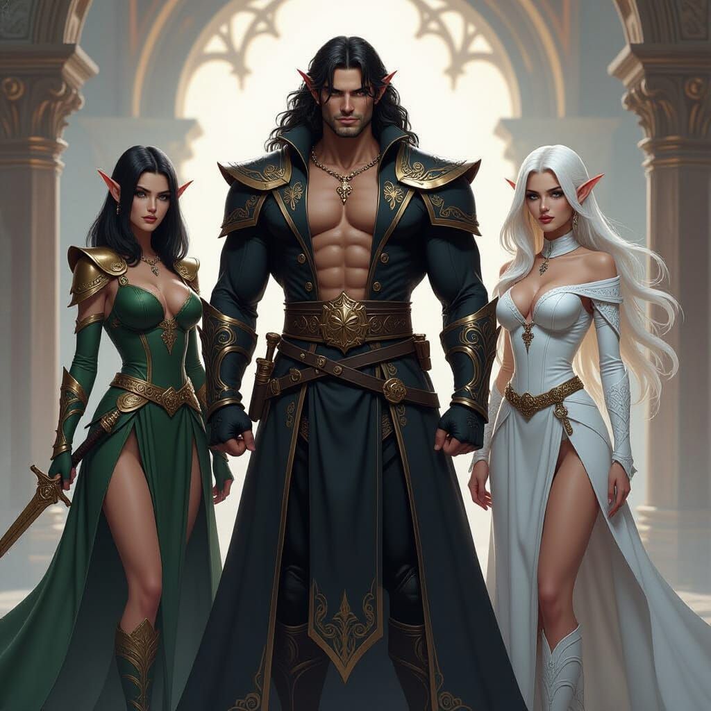 Human Fire Mage and Elf Twins in Fantasy Concept Art