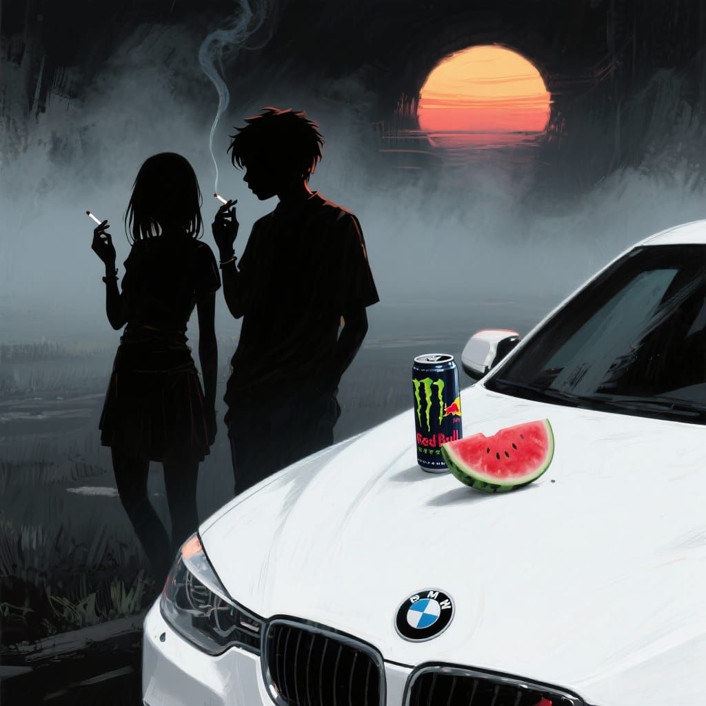 Silhouette Figures with Cigarettes and Energy Drinks