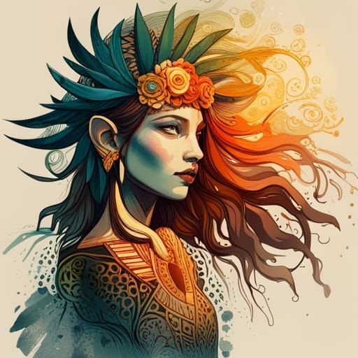 Luminous Aztec Goddess Digital Painting