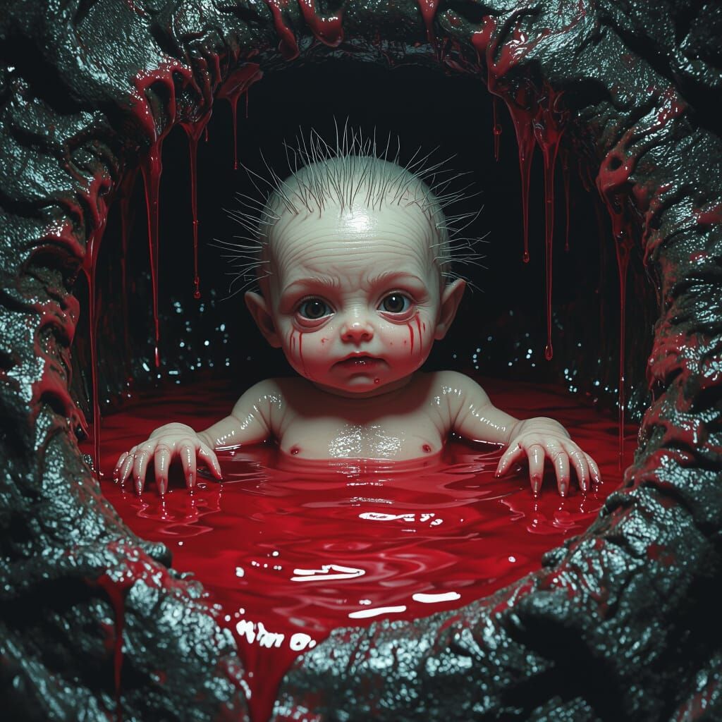 Nightmarish Creature in Crimson Womb, Biomechanical Horror